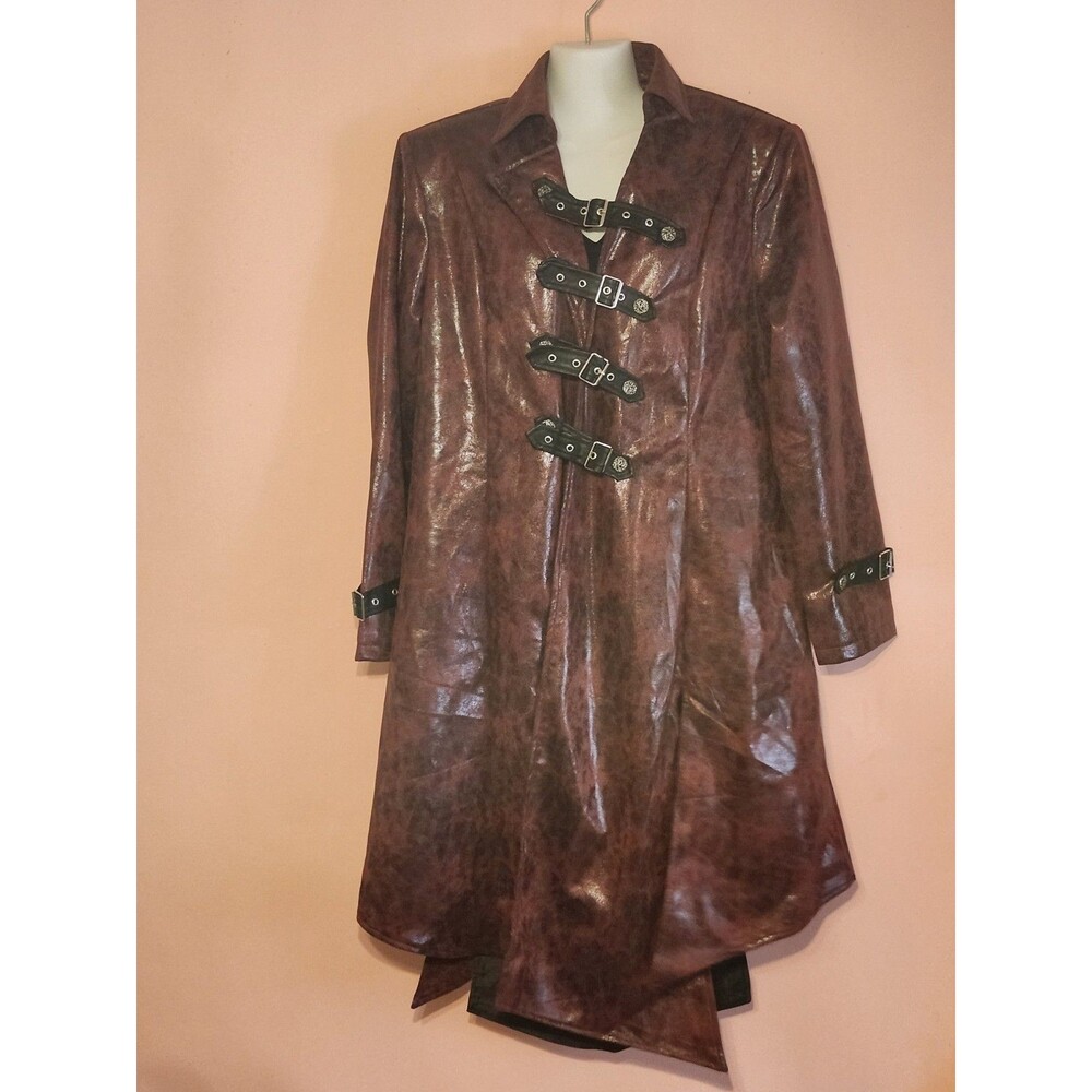 GOTHIC/STEAM PUNK Burgandy Faux Leather Coat Xxl